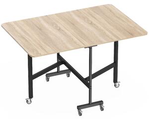 Tavolo Pieghevole per 4-6 Persone 120x80x73 cm con 2 Ribalte e Ruote con Freno Struttura in Acciaio Rovere