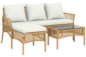 Set 3 Pezzi da Giardino con Divanetto Chaise Longue e Tavolino da Caffè in Acciaio e Rattan PE Crema