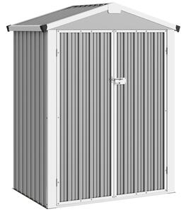 Casetta Box da Giardino 133x87x178 cm Superficie 1,1 m² con Doppie Porte Bloccabili in Acciaio Grigio Argento
