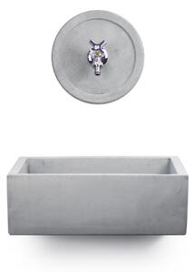 Lavello Rettangolare da Esterno 45x35 cm con Rosone Installazione a Muro in Cemento Madrid Grigio