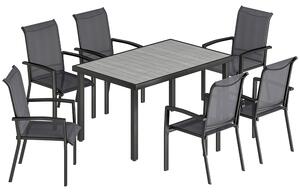 Set 7 Pezzi da Giardino con Tavolo a 2 Sezioni e 6 Sedie Impilabili in Texteline Grigio