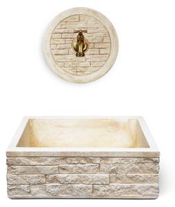 Lavello Rettangolare da Esterno 45x35 cm con Rosone Installazione a Muro in Cemento Mattone Faccia a Vista Meseta Nocciola