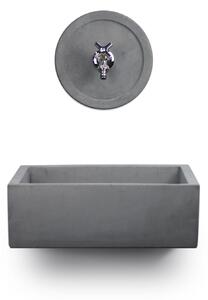 Lavello Rettangolare da Esterno 45x35 cm con Rosone Installazione a Muro in Cemento Madrid Antracite