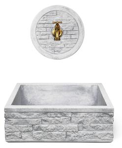 Lavello Rettangolare da Esterno 45x35 cm con Rosone Installazione a Muro in Cemento Mattone Faccia a Vista Meseta Grigio