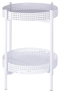 Tavolino Ø36x60 cm 2 Ripiani Effetto Paglia Di Vienna in Ferro Bianco