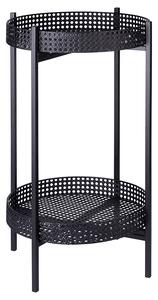 Tavolino Ø40x70 cm 2 Ripiani Effetto Paglia Di Vienna in Ferro Nero