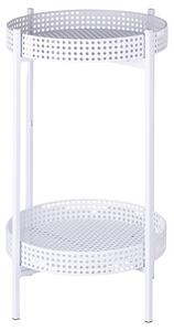 Tavolino Ø40x70 cm 2 Ripiani Effetto Paglia Di Vienna in Ferro Bianco