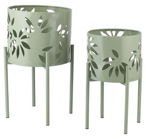 Set 2 Porta Vasi Ø20x36 cm e Ø25x43 cm con Piedistallo in Ferro Verde