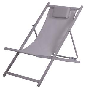 Sdraio Pieghevole Lido con Poggiatesta 94x60x92-81 cm in Poliestere e PVC Grigio Chiaro
