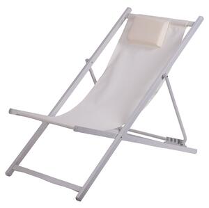 Sdraio Pieghevole Lido con Poggiatesta 94x60x92-81 cm in Poliestere e PVC Avorio