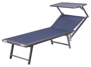 Lettino Mare con Parasole Richiudibile 181x71,5x38,5 cm in Alluminio PVC e Poliestere Blu Navy Riccione