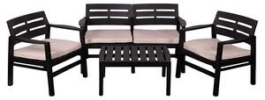Set Salotto da Giardino 4 Posti Cuscini Avorio Struttura Nero Effetto Legno Malindi
