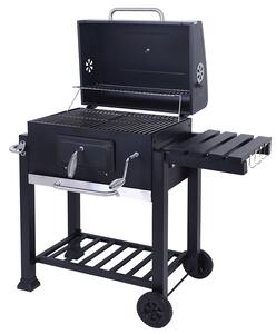 Barbecue a Carbone Carbonella 116x56x109 cm con Coperchio e Ruote in Acciaio Nero