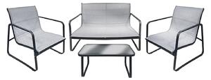 Set Salotto da Giardino 4 Posti Tavolino con Top in Vetro Nero e Argento Saint Tropez