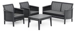 Set Salotto da Giardino 4 Pezzi Divano Poltrone e Tavolino Keter Atlas Forma Effetto Juta Grigio Grafite