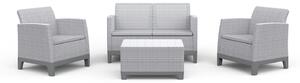 Set Salotto da Giardino 4 Pezzi Divano Poltrone e Tavolino Contenitore Keter Scandi Forma Effetto Juta Grigio Chiaro