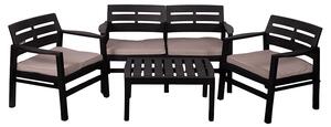 Set Salotto da Giardino 4 Posti Cuscini Tortora Struttura Nero Effetto Legno Malindi