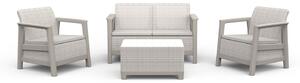 Set Salotto da Giardino 4 Pezzi Divano Poltrone e Tavolino Contenitore Keter Scandi Linea Effetto Juta Beige Chiaro