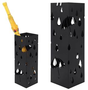 Portaombrelli Design Quadrato 49x15,5x15,5 cm Vaschetta Salvagoccia in Ferro Nero
