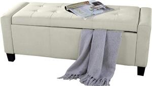 Cassapanca Pouf Contenitore Panca Fondoletto 110x40x40 cm in Legno e Eco Pelle Avorio