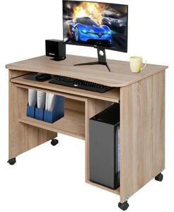 Scrivania con Ripiano Estraibile 93x48x76 cm con Ruote in MDF Quercia
