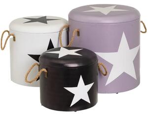 Set 3 Pouf Bauli Contenitori Star Poggiapiedi Capiente con Coperchio Rimovibile in Similpelle Nero Grigio Bianco