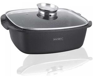 Rostiera Royalty Line Teglia Forno da Arrosto Rettangolare 32 cm Pirofila con Coperchio Vetro Nero