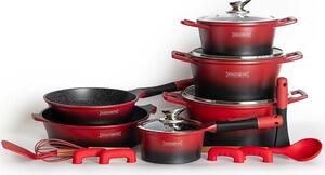 Batteria Pentole e Padelle 14 Pezzi Royalty Line Antiaderente in Pietra Professionale Nero e Rosso
