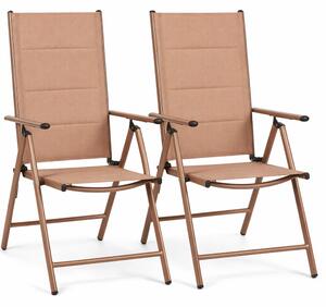 Set 2 Sedie Sdraio Pieghevoli e Salvaspazio con Schienale Alto Ergonomico in Tessuto Tecnico Beige