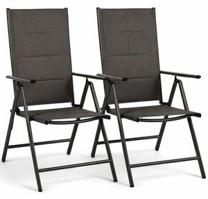 Set 2 Sedie Sdraio Pieghevoli e Salvaspazio con Schienale Alto Ergonomico in Tessuto Tecnico Nero