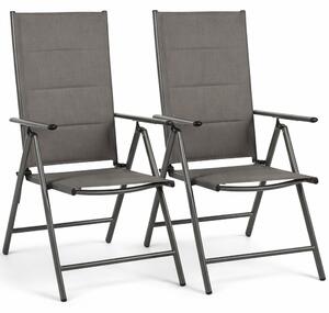 Set 2 Sedie Sdraio Pieghevoli e Salvaspazio con Schienale Alto Ergonomico in Tessuto Tecnico Grigio