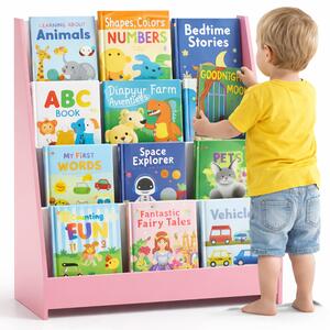 Libreria Montessoriana per Bambini 80x30x88 cm Scaffale in Legno Rosa