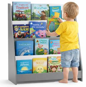 Libreria Montessoriana per Bambini 80x30x88 cm Scaffale in Legno Grigio