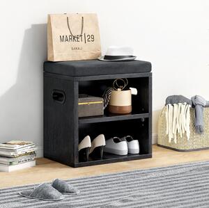 Panca Scarpiera da ingresso Industrial 44x30x40 cm con Cuscino Imbottito e Mensola Nero