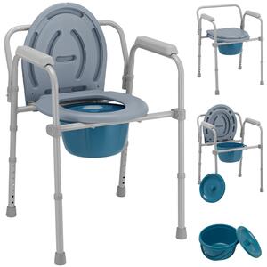 Sedia Toilette WC Leggera Vaso Removibile per Anziani a Mobilità Ridotta in Metallo Grigio Blu