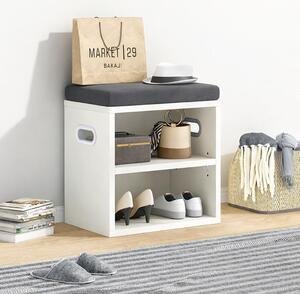 Panca Scarpiera da ingresso Industrial 44x30x40 cm con Cuscino Imbottito e Mensola Bianco Grigio