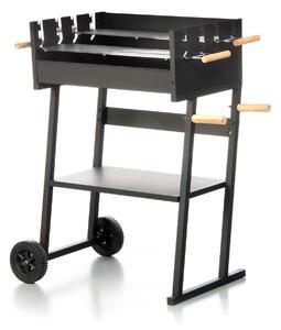 Barbecue a Carbonella 83x49x90 cm 2 Griglie di Cottura e Struttura con Ruote in Acciaio Nero
