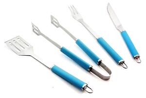 Set 4 Utensili Accessori per Barbecue in Metallo e TPR Azzurro