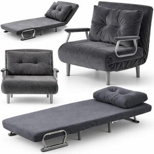 Poltrona Letto Reclinabile Chaise Lounge con Seduta Imbottita Convertibile in Velluto a Coste Grigio