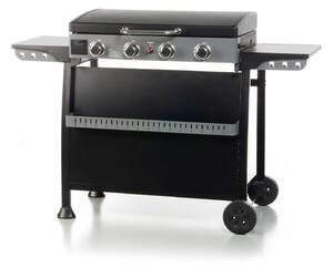 Piastra di Cottura Plancha a Gas 140x54,5x96 cm Potenza 10 kW con Coperchio in Acciaio Nero