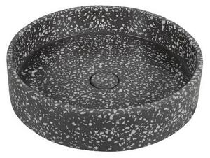 Kamalu lavabo da appoggio rotondo con finitura terrazzo nero | ktere-430n