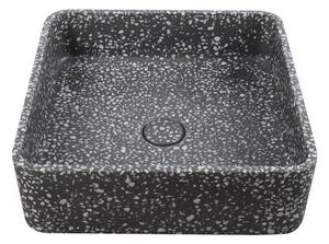 Kamalu lavabo da appoggio quadrato con finitura terrazzo nero | kteri-400n