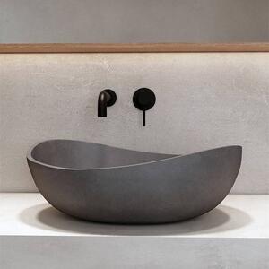 Kamalu lavabo da appoggio asimmetrico con finitura terrazzo grigia scura | kteris-570gr