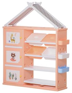 HOMCOM Armadio Cameretta, Mobile Portagiochi con 4 Contenitori, 3 Armadietti e Mensole in PE Arancione, 128x34x155cm|Aosom