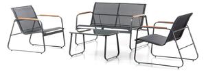 Set Salotto da Giardino 4 Pezzi Bali Divano Poltrone e Tavolino in Acciaio Textilene Grigio