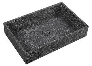 Kamalu lavabo da appoggio rettangolare con finitura terrazzo nero | kterd-600n