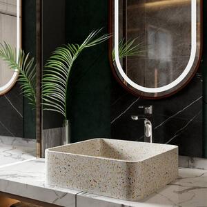 Kamalu lavabo da appoggio quadrato con finitura terrazzo beige | kteri-400be