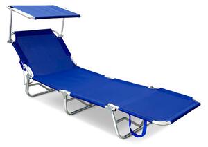 Lettino da Giardino Capri T 190x58x24,5 cm Pieghevole con Tettuccio in Textilene Blu