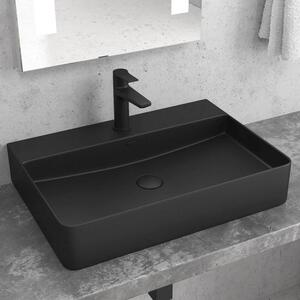 Kamalu lavabo appoggio rettangolare in ceramica nera opaca | litos