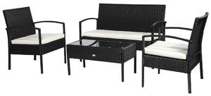 Set Salotto da Giardino in Rattan Sintetico Tavolino 2 Poltrone e Divano con Cuscini Nero